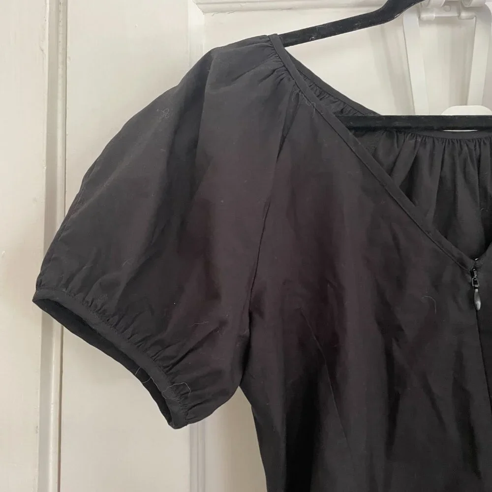 J.Crew V-back Puff-Sleeve Stretch Cotton Poplin Top | Black| Size 2 | NWOT - Picture 3 of 8